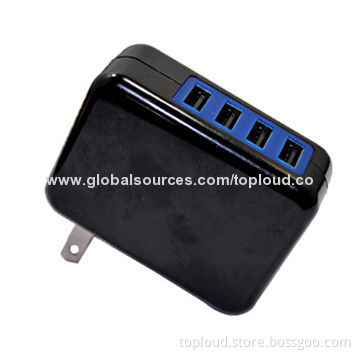 4 Ports USB Charger for Mobile Phones, 5V/1-4.6A Output, Lightweight